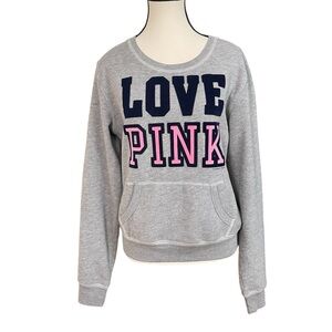 Woman's PINK Victoria's Secret Gray and Pink Pullover Sweatshirt Kangaroo Pocket